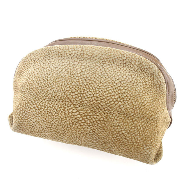 【BIGお買い物ラリー★30%OFFセール中】ボルボネーゼ BORBONESE ポーチうずら柄 ブラウン系 レディース 中古