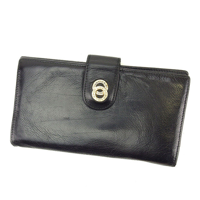 【BIGお買い物ラリー★30%OFFセール中】ブルガリ BVLGARI 長財布ドッピオトンド ブラック×ゴールド レディース 中古