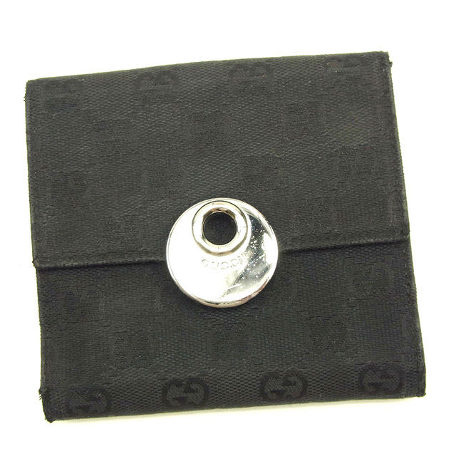 【BIGお買い物ラリー★30%OFFセール中】グッチ GUCCI 二つ折り財布ＧＧキャンバス ブラック×シルバー レディース 中古