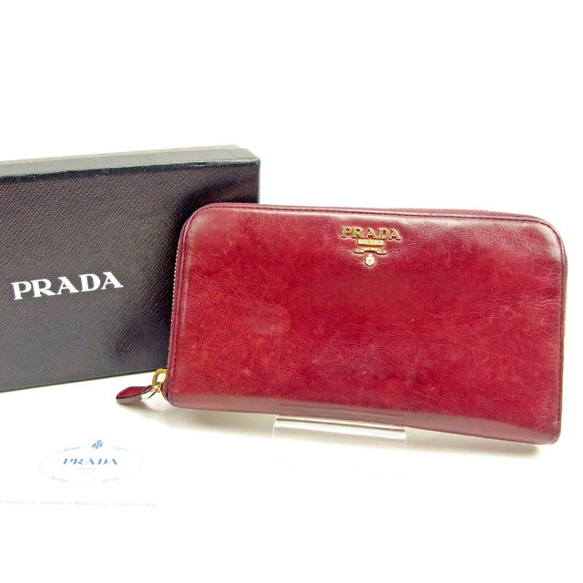 【X'masセール★30%OFF】プラダ PRADA 長財布 ボルドー レディース 中古