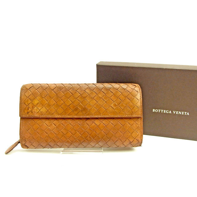 【X'masセール★30%OFF】ボッテガヴェネタ BOTTEGAVENETA 長財布イントレチャート ブラウン レディース 中古