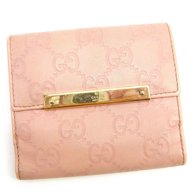 GUCCI 二つ折り財布 ピンク　マイクロシマ グッチ GUCCI 二つ折り財布グッチシマ ピンク レディース 中古