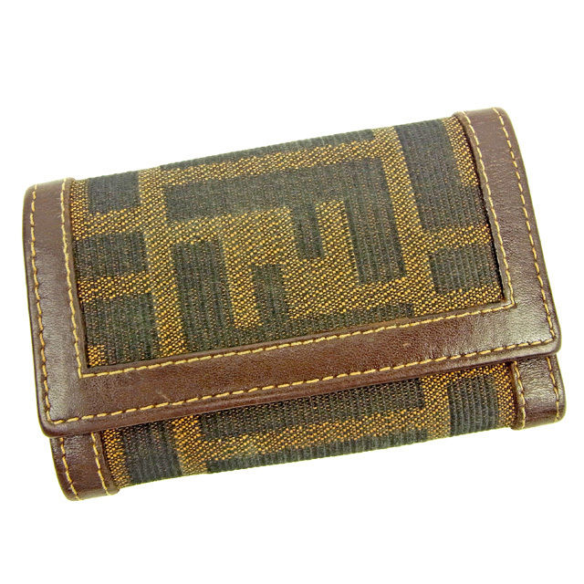 【BIGお買い物ラリー★30%OFFセール中】フェンディ FENDI キーケースズッカ ブラック×ベージュブラウン レディース 中古