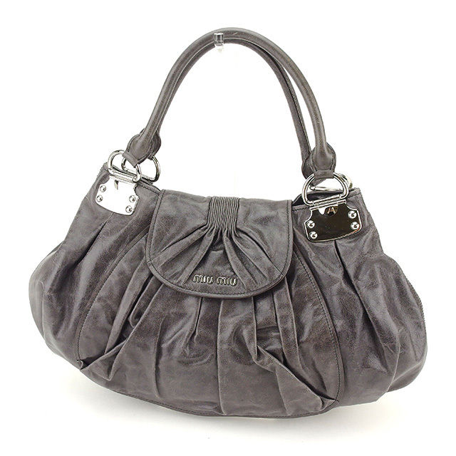 【BIGお買い物ラリー★30%OFFセール中】ミュウミュウ MIUMIU トートバッグロゴ グレー×シルバー レディース 中古