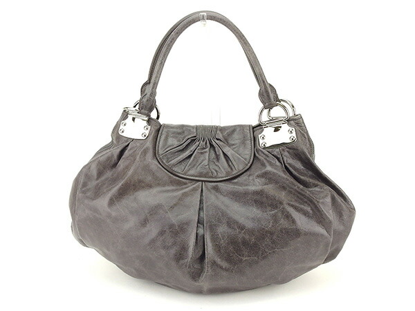 【週末タイムセール】ミュウミュウ MIUMIU トートバッグロゴ グレー×シルバー レディース 中古_1