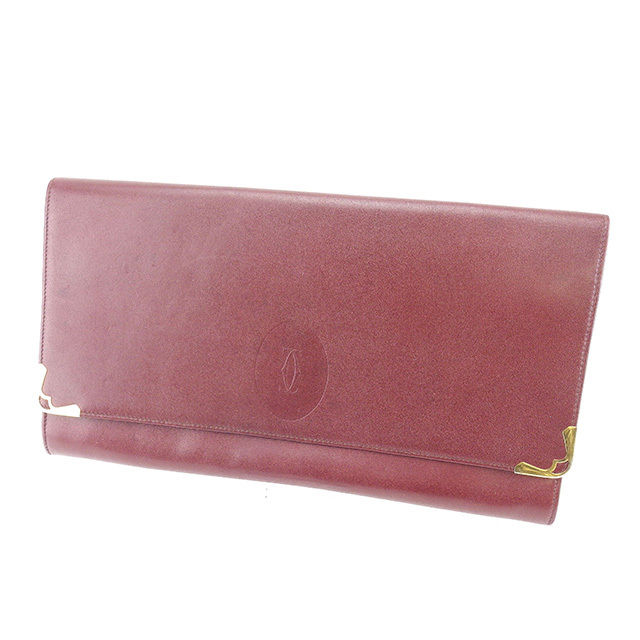 【BIGお買い物ラリー★30%OFFセール中】カルティエ CARTIER クラッチバッグマストライン ボルドー×ゴールド レディース 中古