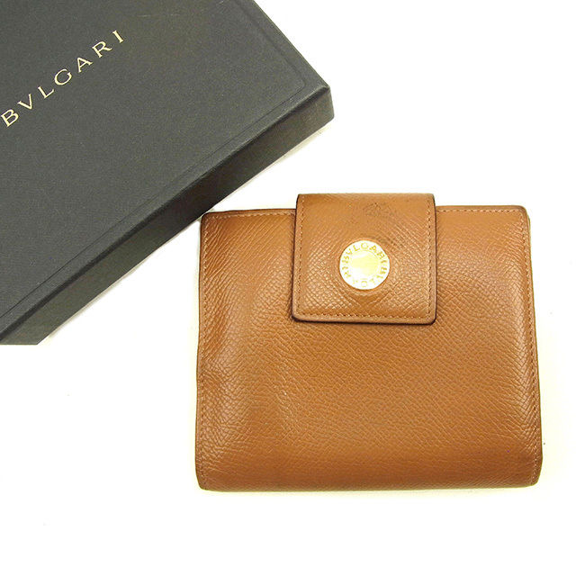 【X'masセール★30%OFF】ブルガリ BVLGARI 二つ折り財布ブルガリブルガリ キャメル×ゴールド レディース 中古
