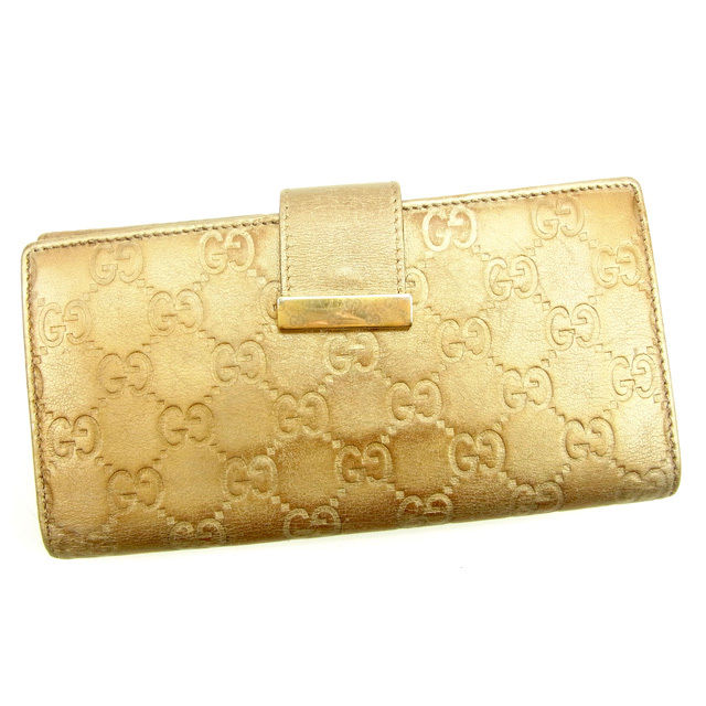 【BIGお買い物ラリー★30%OFFセール中】グッチ GUCCI 長財布グッチシマ ゴールド レディース 中古