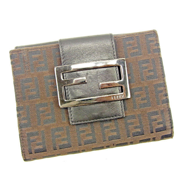 【BIGお買い物ラリー★30%OFFセール中】フェンディ FENDI 二つ折り財布ズッキーノ ブラック×ブラウン レディース 中古