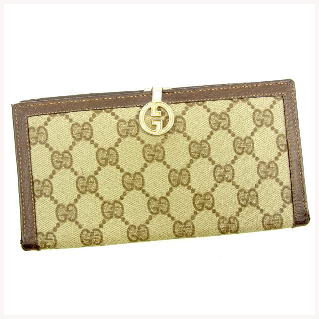 【BIGお買い物ラリー★30%OFFセール中】グッチ GUCCI 長財布ＧＧキャンバス ブラウン×ベージュ レディース 中古