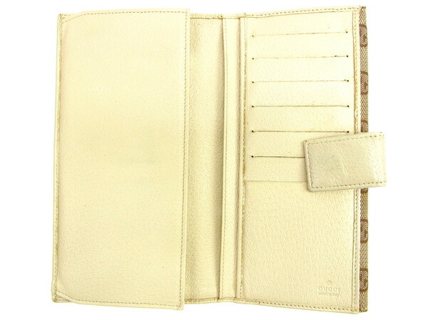 グッチ GUCCI 長財布GGキャンバス ベージュ×ブラウン レディース 中古