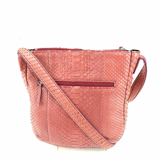 【BIGお買い物ラリー★30%OFFセール中】セレクション SELLECTION ショルダーバッグクロコダイル調 ダークピンク×シルバー系 レディース 中古