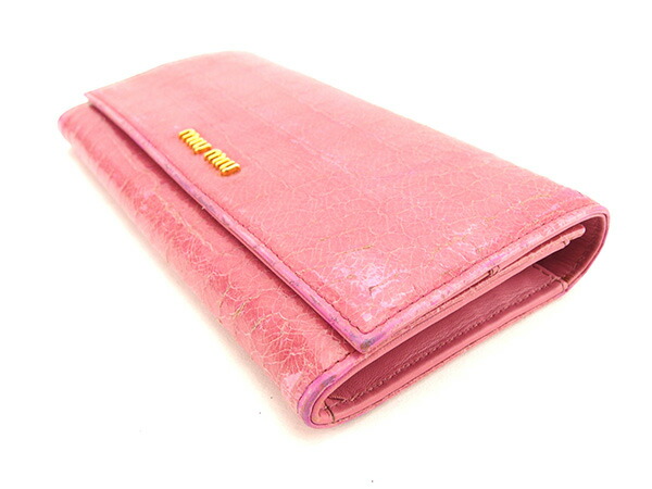 ミュウミュウmiumiu 長財布 L字ファスナークロコ型押しANTICO ピンク
