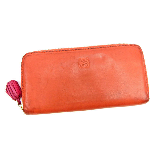 【BIGお買い物ラリー★30%OFFセール中】ロエベ LOEWE 長財布アナグラム レッド レディース 中古