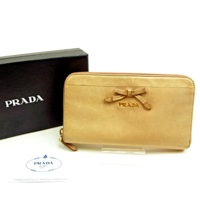 【X'masセール★30%OFF】プラダ PRADA 長財布 ベージュ レディース 中古