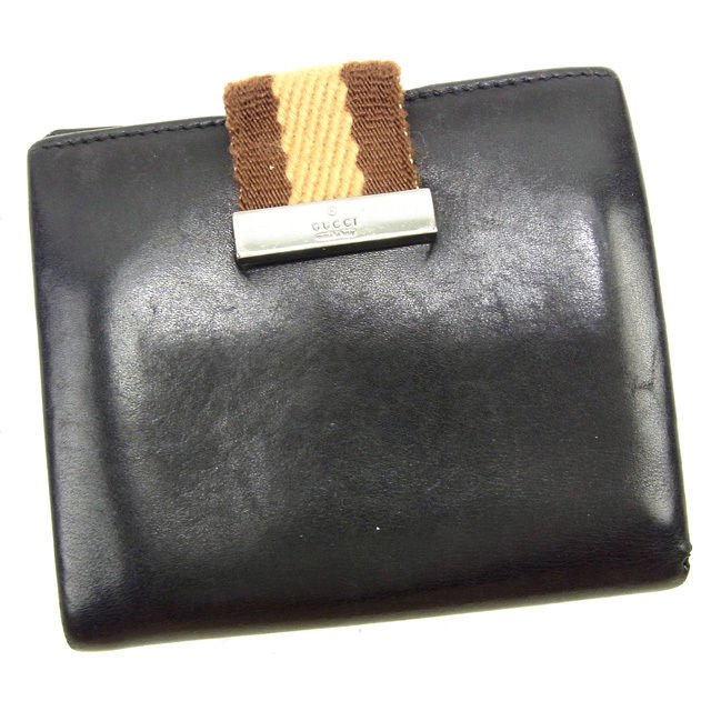 【BIGお買い物ラリー★30%OFFセール中】グッチ GUCCI 二つ折り財布シェリー ブラック×ブラウン×ベージュ レディース 中古