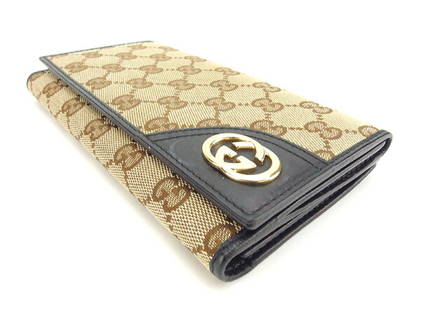 グッチ 長財布 GG キャンバス インターロッキング リボン ダークブラウン