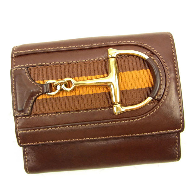 【BIGお買い物ラリー★30%OFFセール中】グッチ GUCCI 二つ折り財布ビット金具 ブラウン レディース 中古
