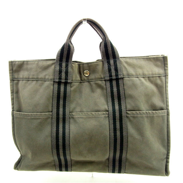 【X'masセール★30%OFF】エルメス HERMES トートバッグフールトゥ フールトゥトートＭＭ グレー×ブラック レディース 中古