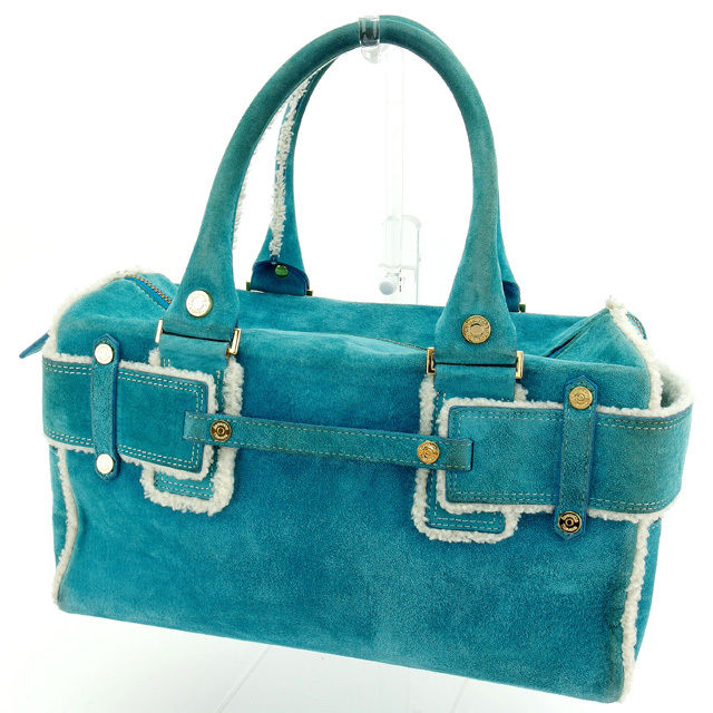 【BIGお買い物ラリー★30%OFFセール中】サマンサタバサ Samantha Thavasa ハンドバッグロゴボタン ブルーグリーン×ゴールド レディース 中古