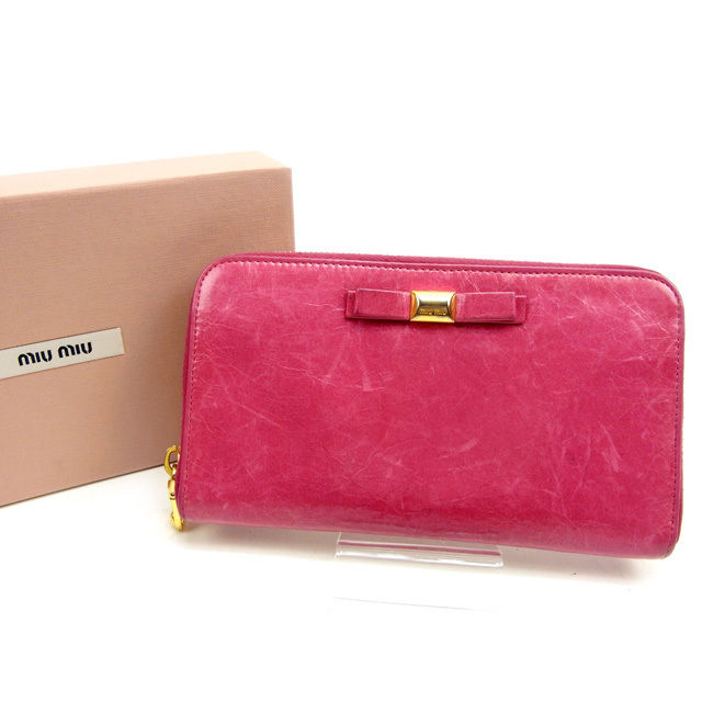 【BIGお買い物ラリー★30%OFFセール中】ミュウミュウ MIUMIU 長財布ロゴ ピンク レディース 中古