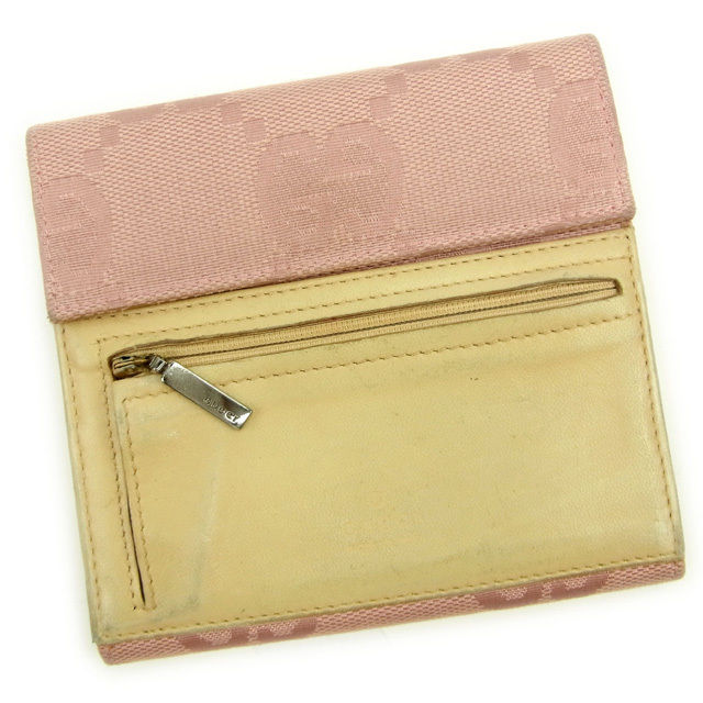 【BIGお買い物ラリー★30%OFFセール中】グッチ GUCCI 三つ折り財布GG柄 ピンク×ベージュ レディース 中古