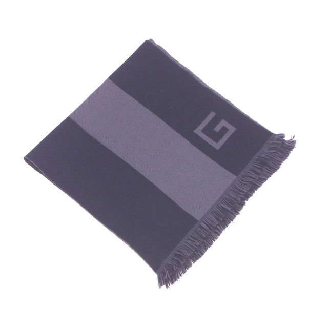 【BIGお買い物ラリー★30%OFFセール中】グッチ GUCCI マフラーGマーク ネイビー×グレー レディース 中古