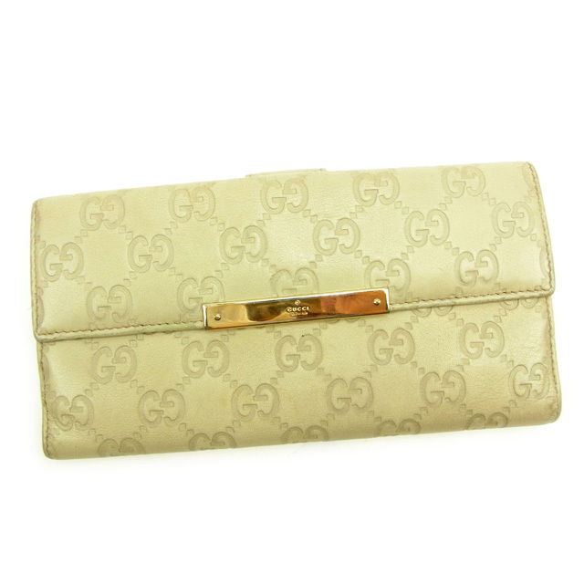 【BIGお買い物ラリー★30%OFFセール中】グッチ GUCCI 長財布グッチシマ オフホワイト レディース 中古