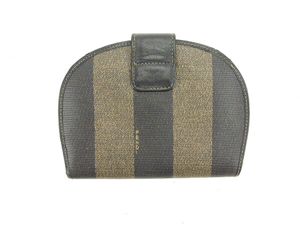 フェンディ ペカン 二つ折り財布 カーキ ブラウン PVC レザー レディース FENDI 【中古】 中古】 美品 フェンディ FENDI ペカン 二つ折り 札入れ カード入れ 長