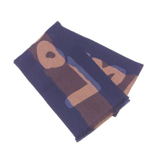 【X'masセール★30%OFF】ルイ・ヴィトン LOUIS VUITTON マフラーロゴライン ネイビー×ブラウン系 レディース 中古