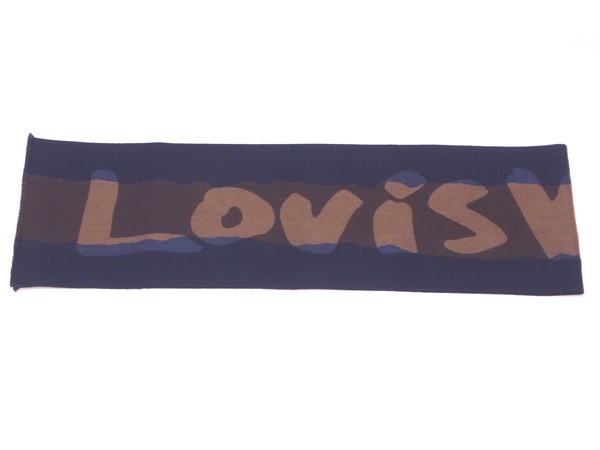 ルイ・ヴィトン LOUIS VUITTON マフラーロゴライン ネイビー×ブラウン系 レディース 中古_1