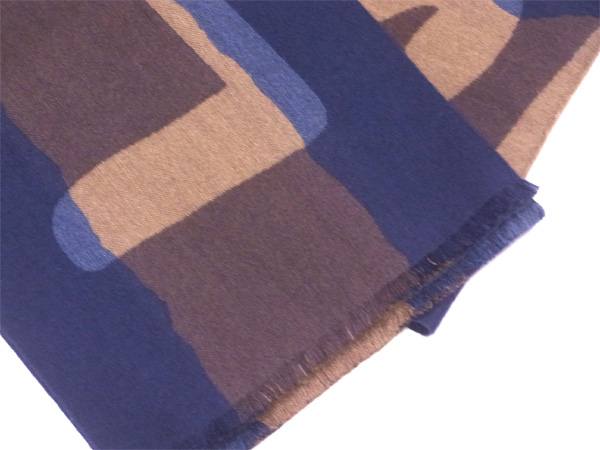 ルイ・ヴィトン LOUIS VUITTON マフラーロゴライン ネイビー×ブラウン系 レディース 中古_3