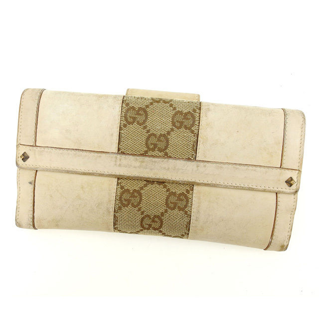 【BIGお買い物ラリー★30%OFFセール中】グッチ GUCCI 長財布GGキャンバス ベージュ×ブラウン×ゴールド レディース 中古