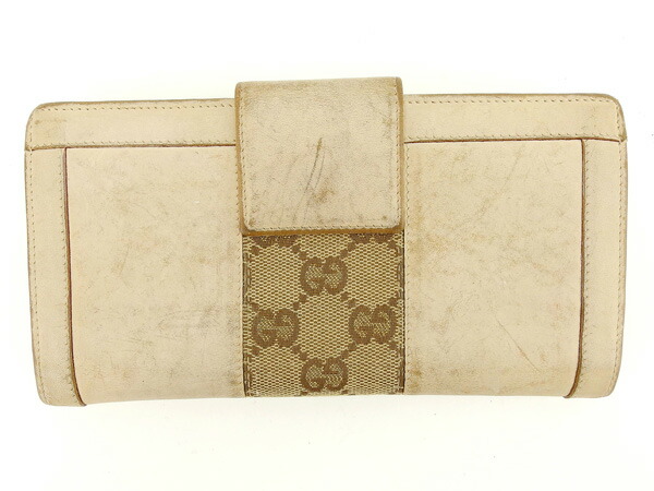 グッチ GUCCI 長財布GGキャンバス ベージュ×ブラウン×ゴールド