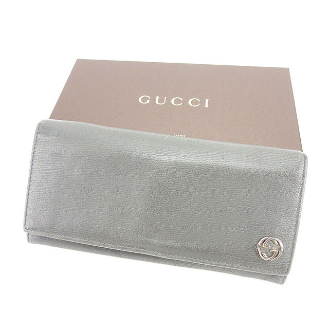 【BIGお買い物ラリー★30%OFFセール中】グッチ GUCCI 長財布インターロッキングG グレー×シルバー レディース 中古