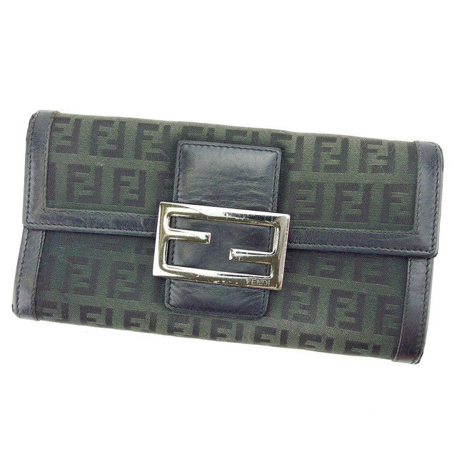 【BIGお買い物ラリー★30%OFFセール中】フェンディ FENDI 長財布ズッキーノ ブラック×ブラックシルバー レディース 中古