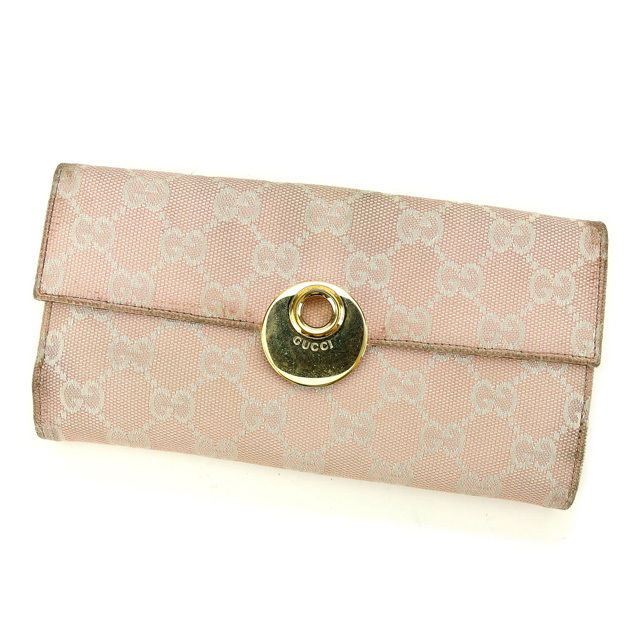 【BIGお買い物ラリー★30%OFFセール中】グッチ GUCCI 長財布GGキャンバス エクリプス ピンク×ホワイト×ゴールド レディース 中古
