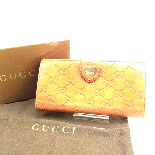 【BIGお買い物ラリー★30%OFFセール中】グッチ GUCCI 長財布グッチシマ オレンジ レディース 中古