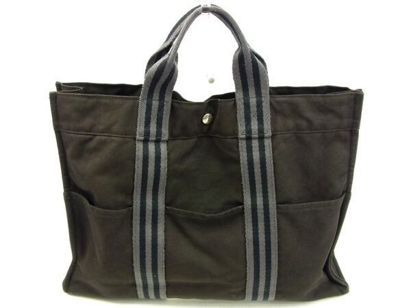 【BIGお買い物ラリー★30%OFFセール中】エルメス HERMES トートバッグ フールトゥトートＭＭ ブラック×グレー レディース 中古