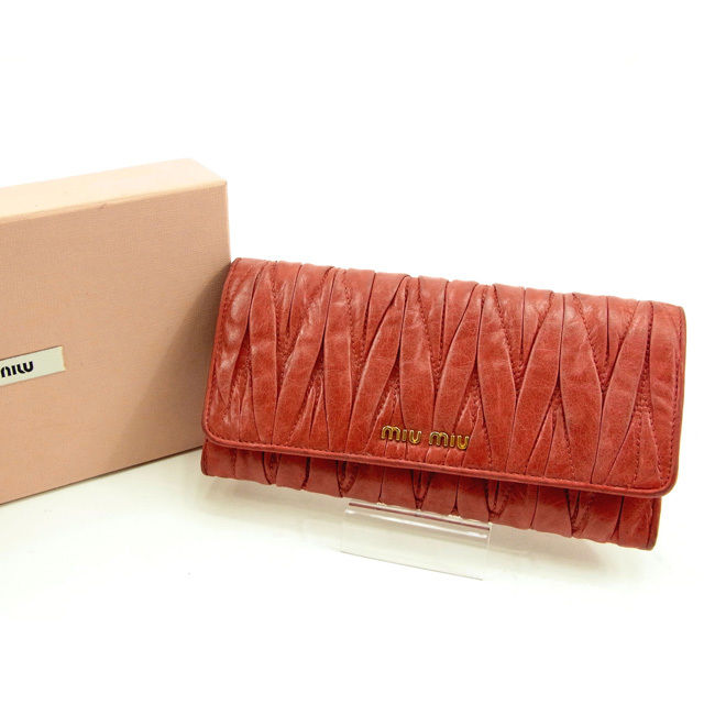 【BIGお買い物ラリー★30%OFFセール中】ミュウミュウ MIUMIU 長財布マテラッセ ピンク レディース 中古