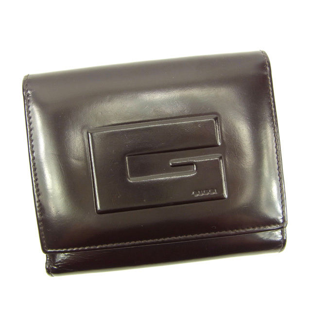 【BIGお買い物ラリー★30%OFFセール中】グッチ GUCCI 二つ折り財布Gマーク ブラウン レディース 中古
