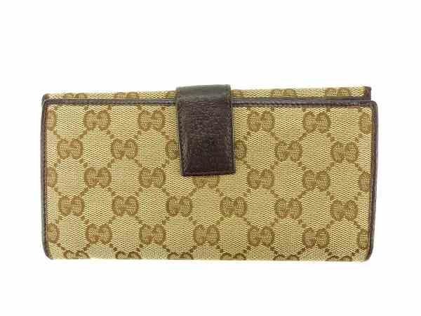 キャンバス GG柄 二つ折り長財布 グッチ 人気✨GUCCI レザー キャンバス/レザー GGキャンバス 二つ折り長財布 GUCCI（グッチ） ベージュ系 小物