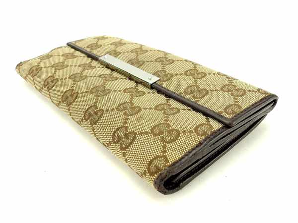 グッチ GUCCI 長財布GGキャンバス ベージュ×ブラウン×シルバー