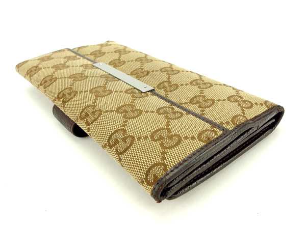 グッチ GUCCI 長財布GGキャンバス ベージュ×ブラウン×シルバー