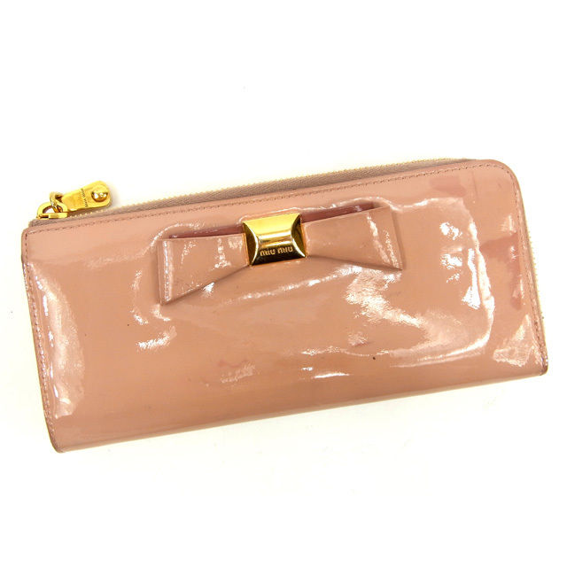 【X'masセール★30%OFF】ミュウミュウ MIUMIU 長財布リボンモチーフ ピンク レディース 中古