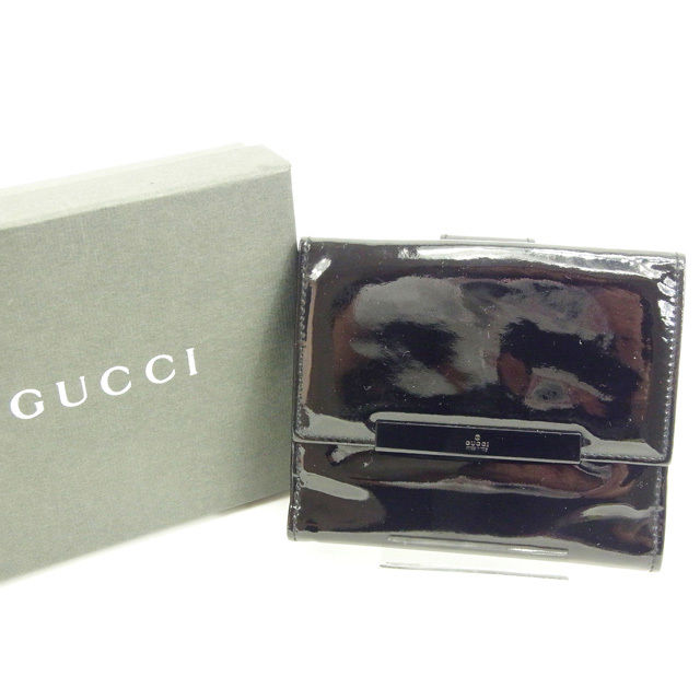 【BIGお買い物ラリー★30%OFFセール中】グッチ GUCCI 二つ折り財布 ブラック レディース 中古
