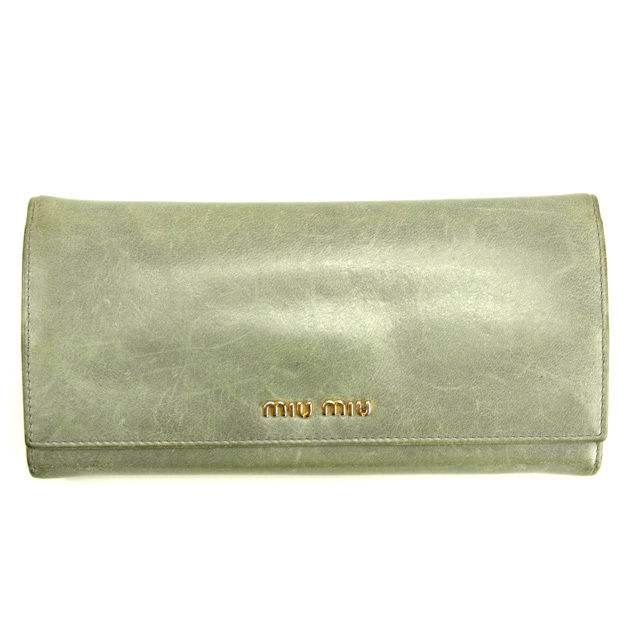 【BIGお買い物ラリー★30%OFFセール中】ミュウミュウ MIUMIU 長財布ロゴ グレー×ネイビー レディース 中古