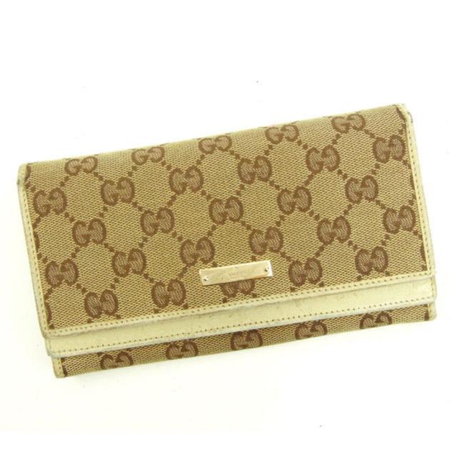 【BIGお買い物ラリー★30%OFFセール中】グッチ GUCCI 長財布ＧＧキャンバス ベージュ×ホワイト レディース 中古