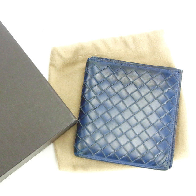 【BIGお買い物ラリー★30%OFFセール中】ボッテガヴェネタ BOTTEGAVENETA 札入れイントレチャート ブルー レディース 中古