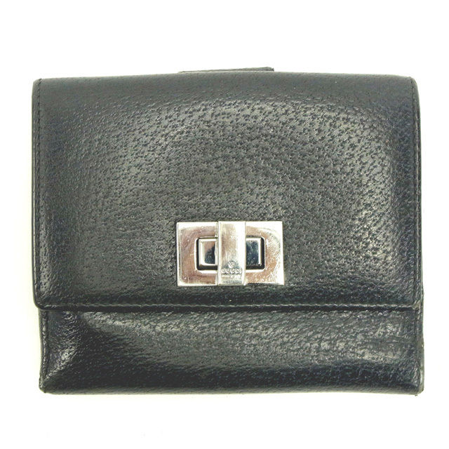 【BIGお買い物ラリー★30%OFFセール中】グッチ GUCCI 二つ折り財布 ブラック レディース 中古